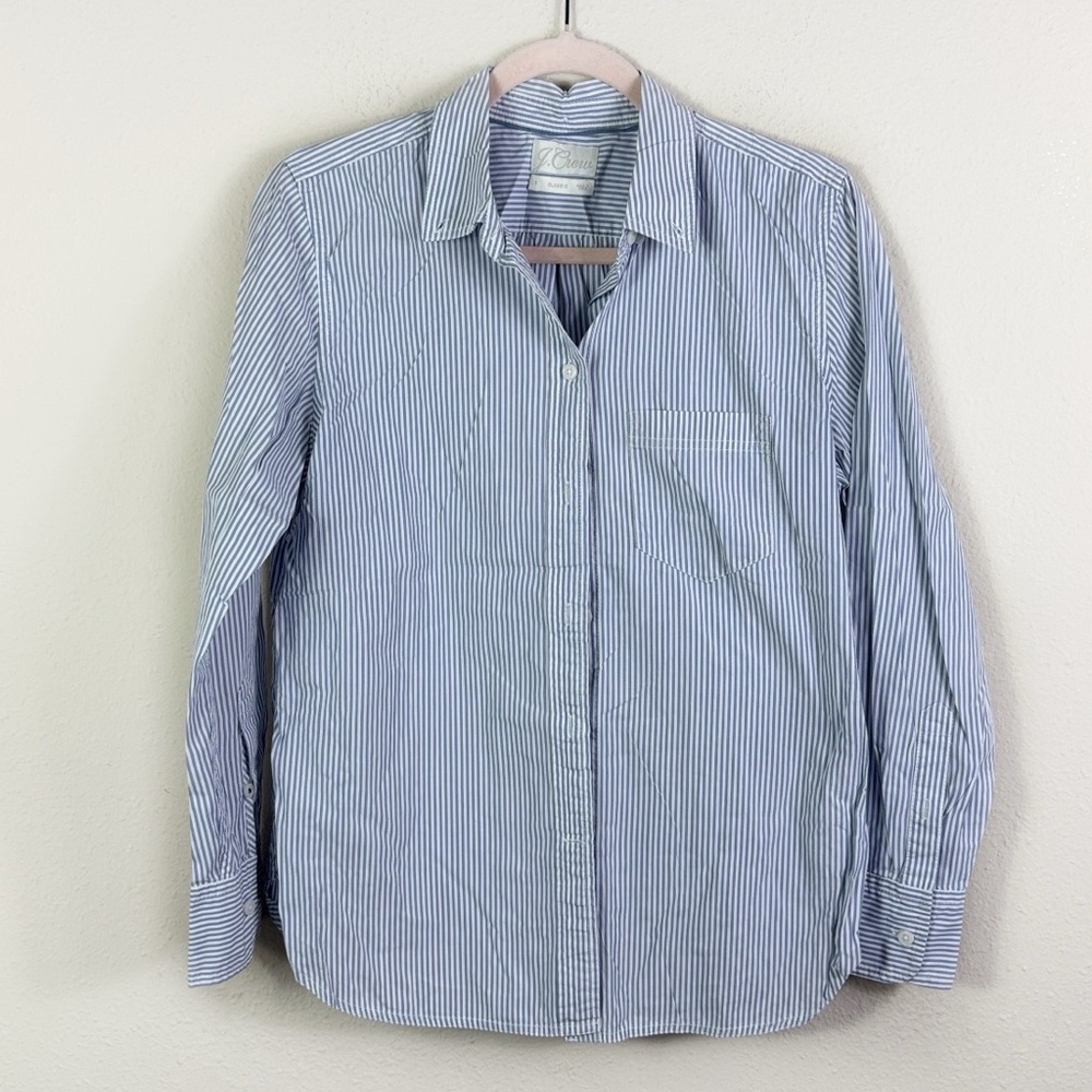 J. Crew Classic Button Down Shirt White Grey /‎ Dusty Blue size 6